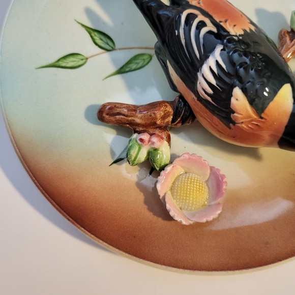 Vintage 3D Baltimore Oriole Wall Hanging Plate Japan - Picture 3 of 6